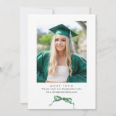 Trendy Green Bow Ribbon FOTO Afstudeerfeest Kaart (Achterkant)