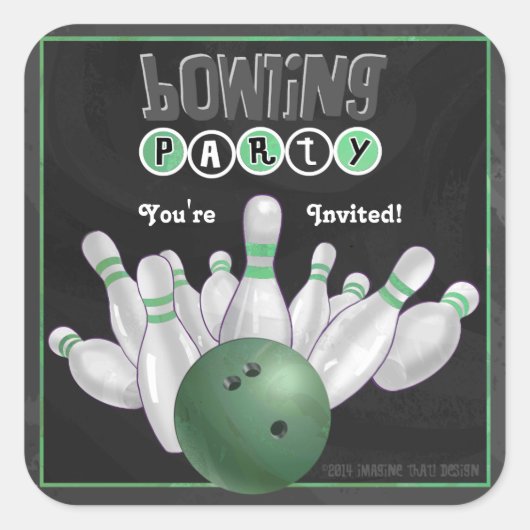 Trendy Green Bowling Party nodigt Sticker uit (Voorkant)