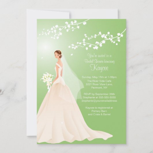 Trendy Green BRUNETTE Bride Vrijgezellenfeest Invi Kaart (Voorkant)