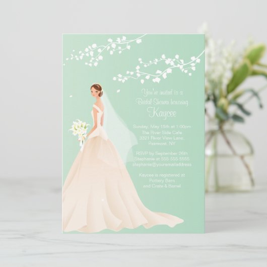 Trendy Green BRUNETTE Bride Vrijgezellenfeest Invi Kaart (Staand voorkant)