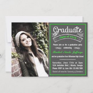 Trendy Green Chalkboard Typography Afstuderen Kaart