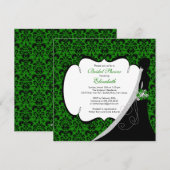 Trendy Green Damask Bride Vrijgezellenfeest Invite Kaart (Voorkant / Achterkant)