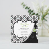 Trendy Green Damask Bride Vrijgezellenfeest Invite Kaart (Staand voorkant)