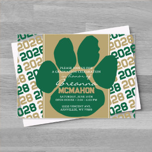 Trendy Green & Gold Afstuderen Pawprint Clear Acryl Uitnodigingen