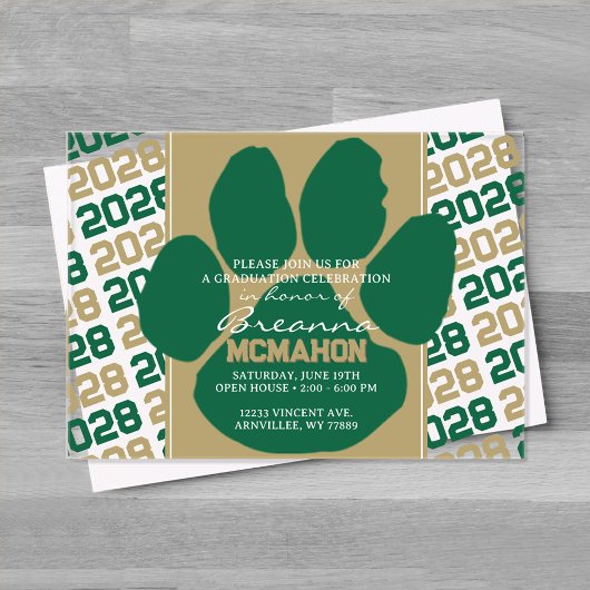 Trendy Green & Gold Afstuderen Pawprint Clear Acryl Uitnodigingen