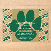 Trendy Green & Gold Afstuderen Pawprint Clear Acryl Uitnodigingen (Voorkant)