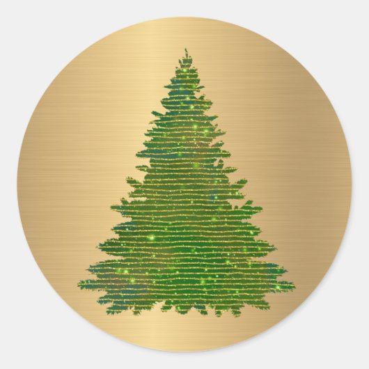 Trendy Green Gold Glitter Tree Kerstmis Ronde Sticker (Voorkant)