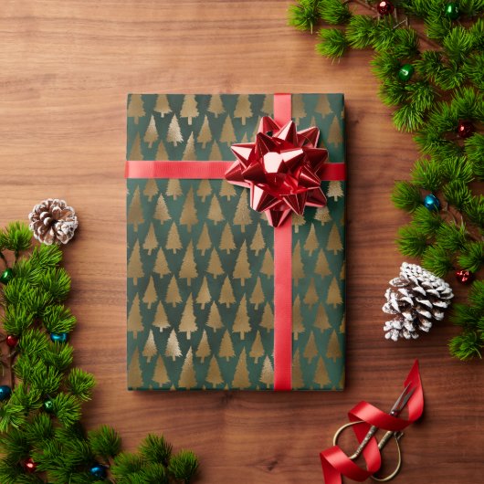 Trendy Green & Gold Kerstboom Vakantie Cadeaupapier (Feestdagen Geschenken)