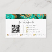 Trendy Green & Gold Liquid Marble QR code Visitekaartje (Achterkant)