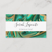 Trendy Green & Gold Liquid Marble QR code Visitekaartje (Voorkant)