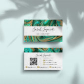 Trendy Green & Gold Liquid Marble QR code Visitekaartje