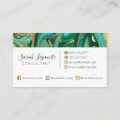 Trendy Green & Gold Liquid Marble Visitekaartje (Achterkant)