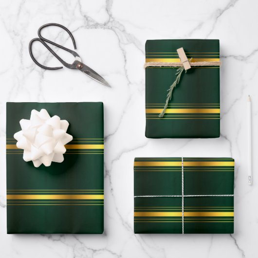 Trendy Green Gold Luxe Linnen Textuur Collectie Inpakpapier Vel (Voorkant)