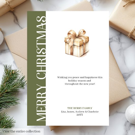Trendy Green Gold Minimalist Christmas Greeting Feestdagenkaart