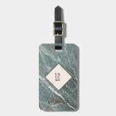 Trendy Green Marble, Monogram-Gepersonaliseerd Bagagelabel (Voorkant verticaal)