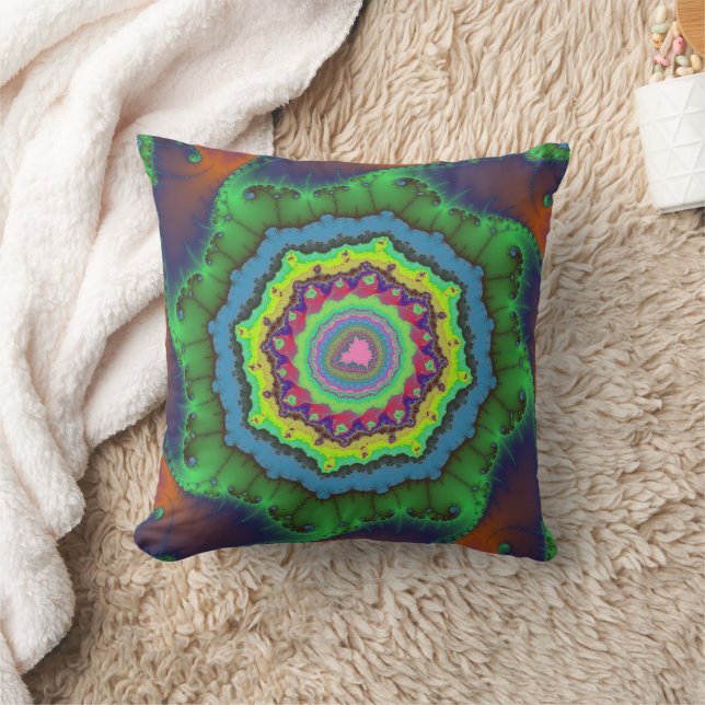 Trendy Green, Oranje en Blue Fractal Kussen (Deken)