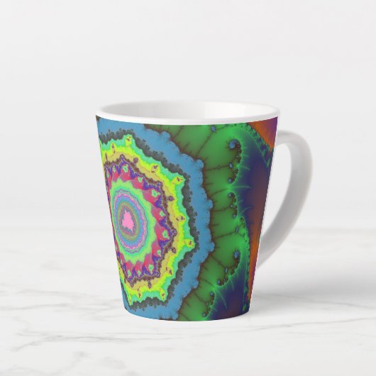 Trendy Green, Oranje en Blue Fractal Latte Mok (Rechterhoek)