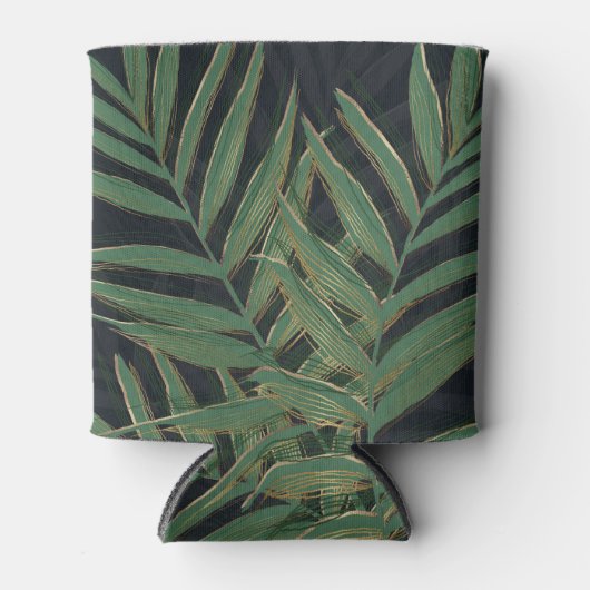Trendy Green Palm laat gouden lijntjes grijs desig Blikjeskoeler (Voorkant)