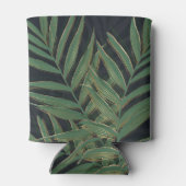 Trendy Green Palm laat gouden lijntjes grijs desig Blikjeskoeler (Achterkant)