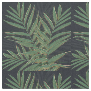 Trendy Green Palm laat gouden strepen grijs design Stof