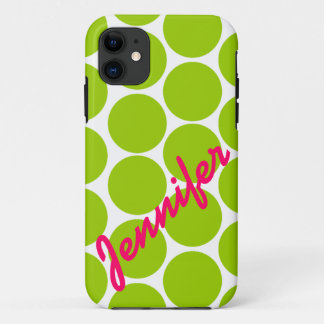 Trendy Green Polka Dot Pattern iPhone 5 Hoesje