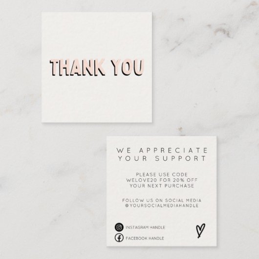 Trendy Green Roze Hartelijk dank voor het invoegen Vierkante Visitekaartje (Voorkant / Achterkant)