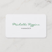 Trendy Green Script White Manager Plain Elegant Visitekaartje (Voorkant)