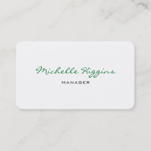 Trendy Green Script White Manager Plain Elegant Visitekaartje