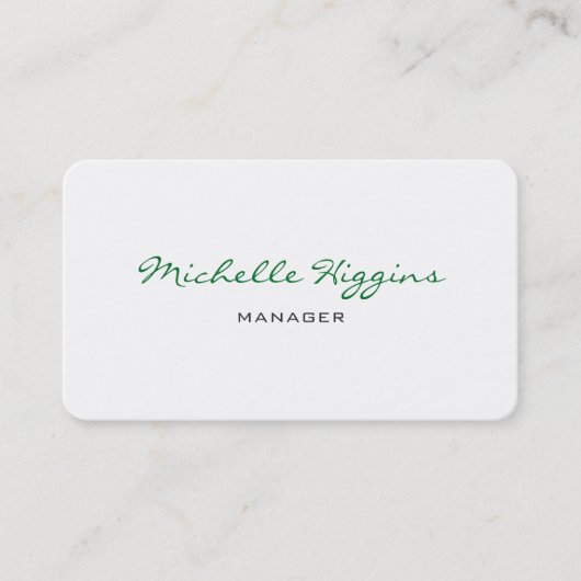 Trendy Green Script White Manager Plain Elegant Visitekaartje (Voorkant)