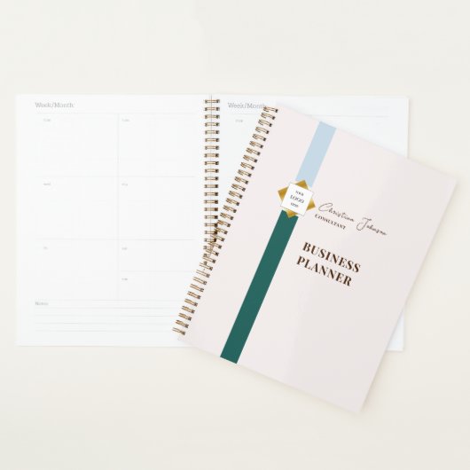 Trendy Green Stripes Gold Logo Planner (Display)
