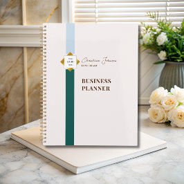 Trendy Green Stripes Gold Logo Planner