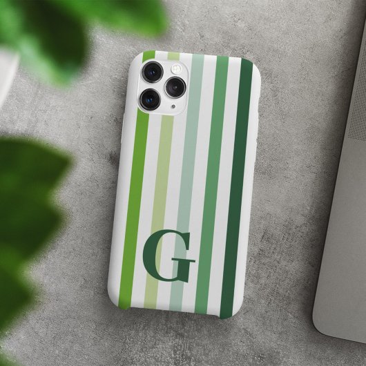 Trendy Green Stripes met Monogram Case-Mate iPhone Case