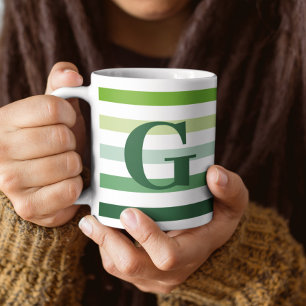 Trendy Green Stripes met Monogram Koffiemok