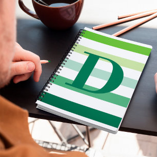 Trendy Green Stripes Monogram Notitieboek
