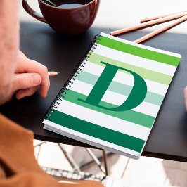 Trendy Green Stripes Monogram Notitieboek