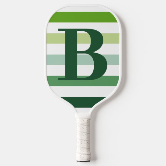 Trendy Green Stripes Monogram Pickleball Paddle (Voorkant)
