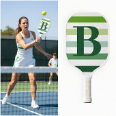 Trendy Green Stripes Monogram Pickleball Paddle