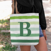 Trendy Green Stripes Monogram Tote Bag