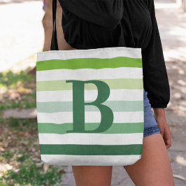 Trendy Green Stripes Monogram Tote Bag