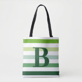 Trendy Green Stripes Monogram Tote Bag (Voorkant)
