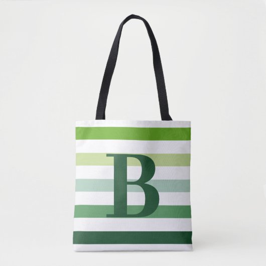 Trendy Green Stripes Monogram Tote Bag (Voorkant)
