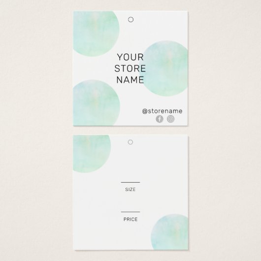 Trendy Green Waterverf Square Boutique Price Label Vierkante Visitekaartjes (Voorkant /achterkant)