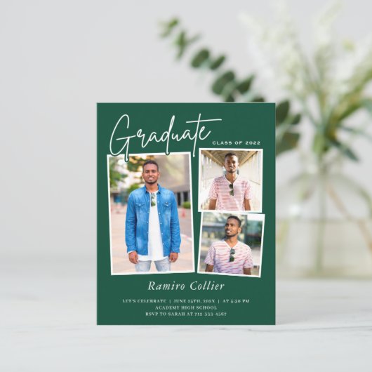 Trendy Green White 3 Foto Afstuderen Celebration (Staand voorkant)