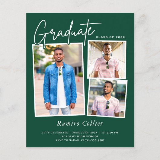Trendy Green White 3 Foto Afstuderen Celebration (Voorkant)