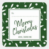 Trendy Green & White Festive kerstcadeaulabel Vierkante Sticker (Voorkant)
