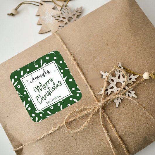 Trendy Green & White Festive kerstcadeaulabel Vierkante Sticker