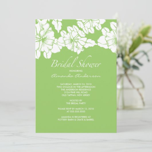 Trendy Green & White Floral Vrijgezellenfeest Invi Kaart (Staand voorkant)