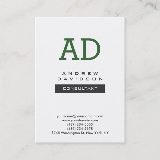 Trendy Green White Modern Monogram Visitekaartje (Voorkant)