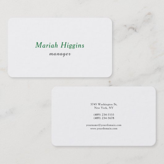 Trendy Green White Plain Elegant Minimalist Visitekaartje (Voorkant / Achterkant)