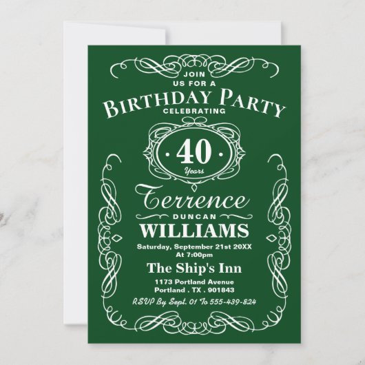 Trendy Green & White Typography Birthday Party Kaart (Voorkant)